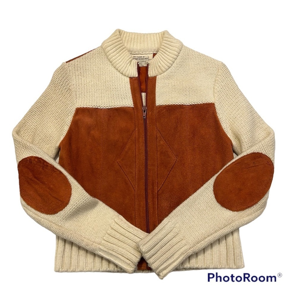 Vintage leather and knit zip up jacket 70’s style